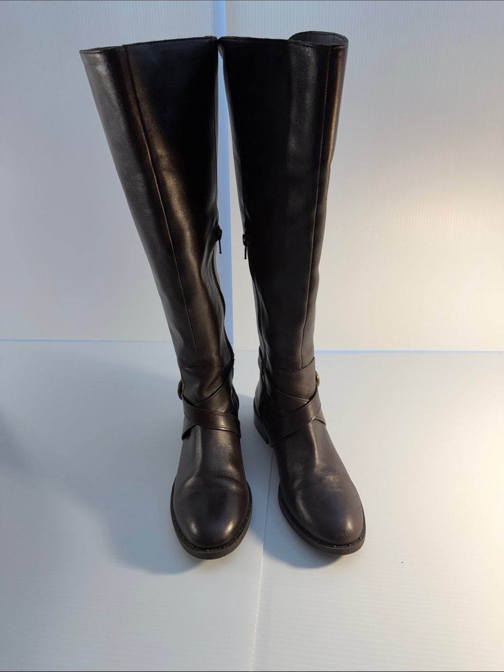 Women's Tall Dark Brown Leather Riding Boots, Wide Calf